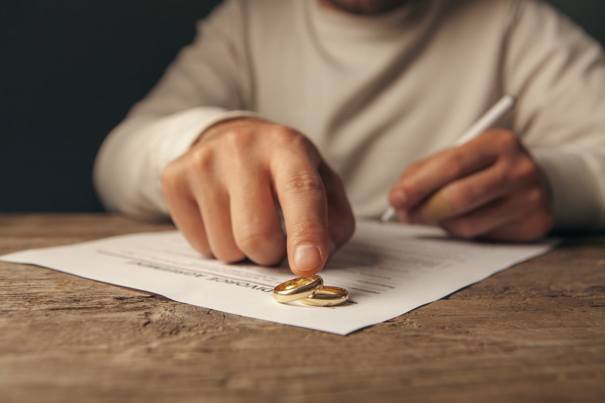 Wedding rings on a divorce contract